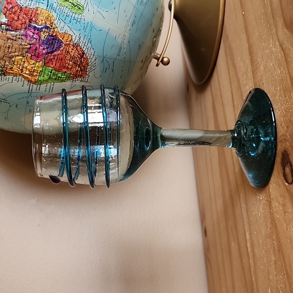 Mexican mouth blown blue swirl recycled glass